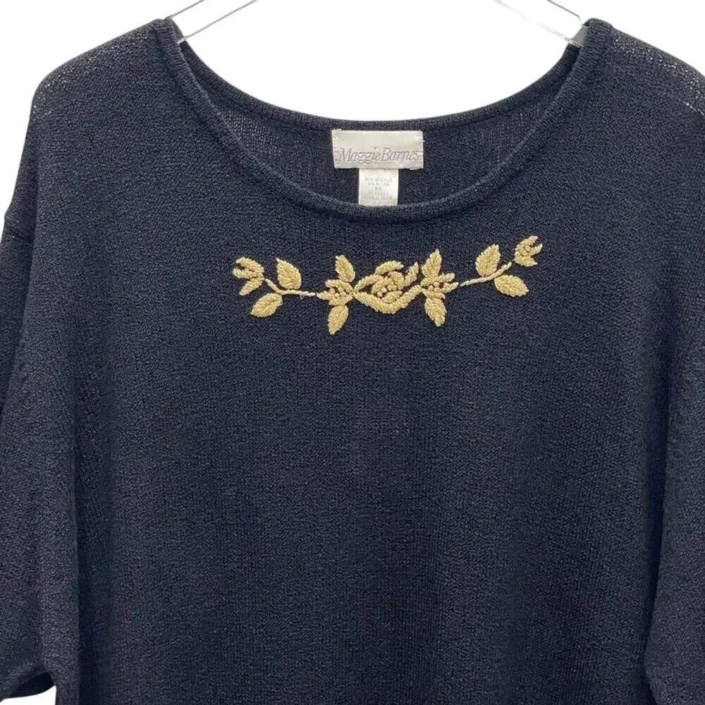 Maggie Barnes Black Knit Sweater With Gold Metallic Embroidery Size 3X NEW